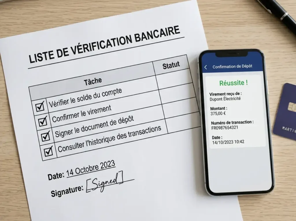Liste de vérification pour un premier dépôt VISA chez un bookmaker ANJ affichée sur un écran
