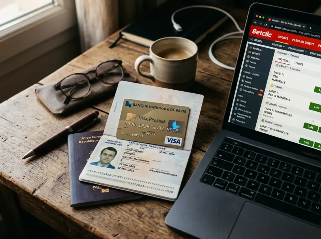 Carte VISA française posée sur un passeport à côté d