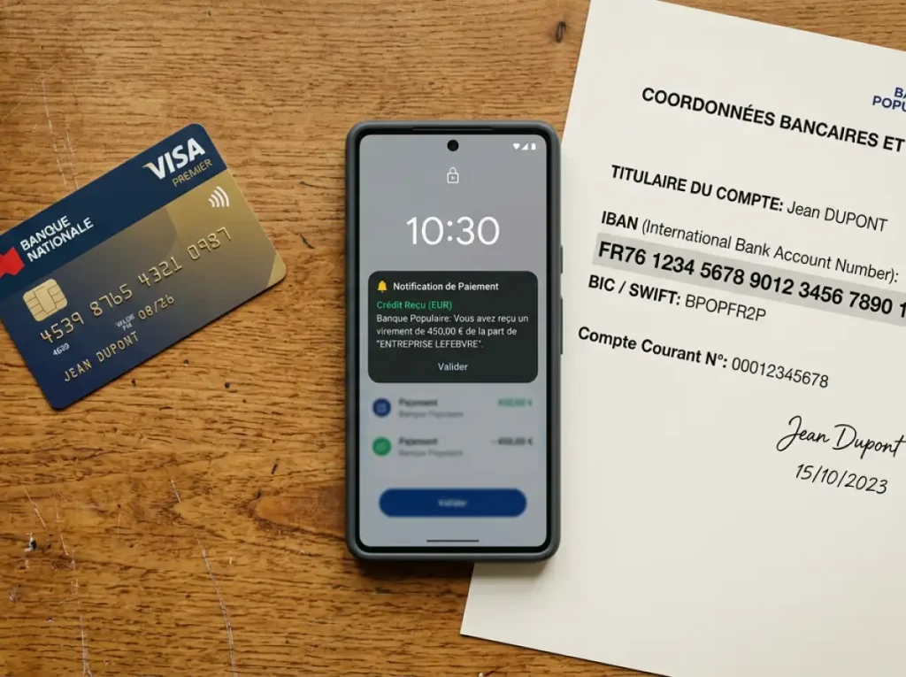 Deux rails de paiement comparés — icône SEPA Instantané et icône Visa Direct — avec chronomètre au centre